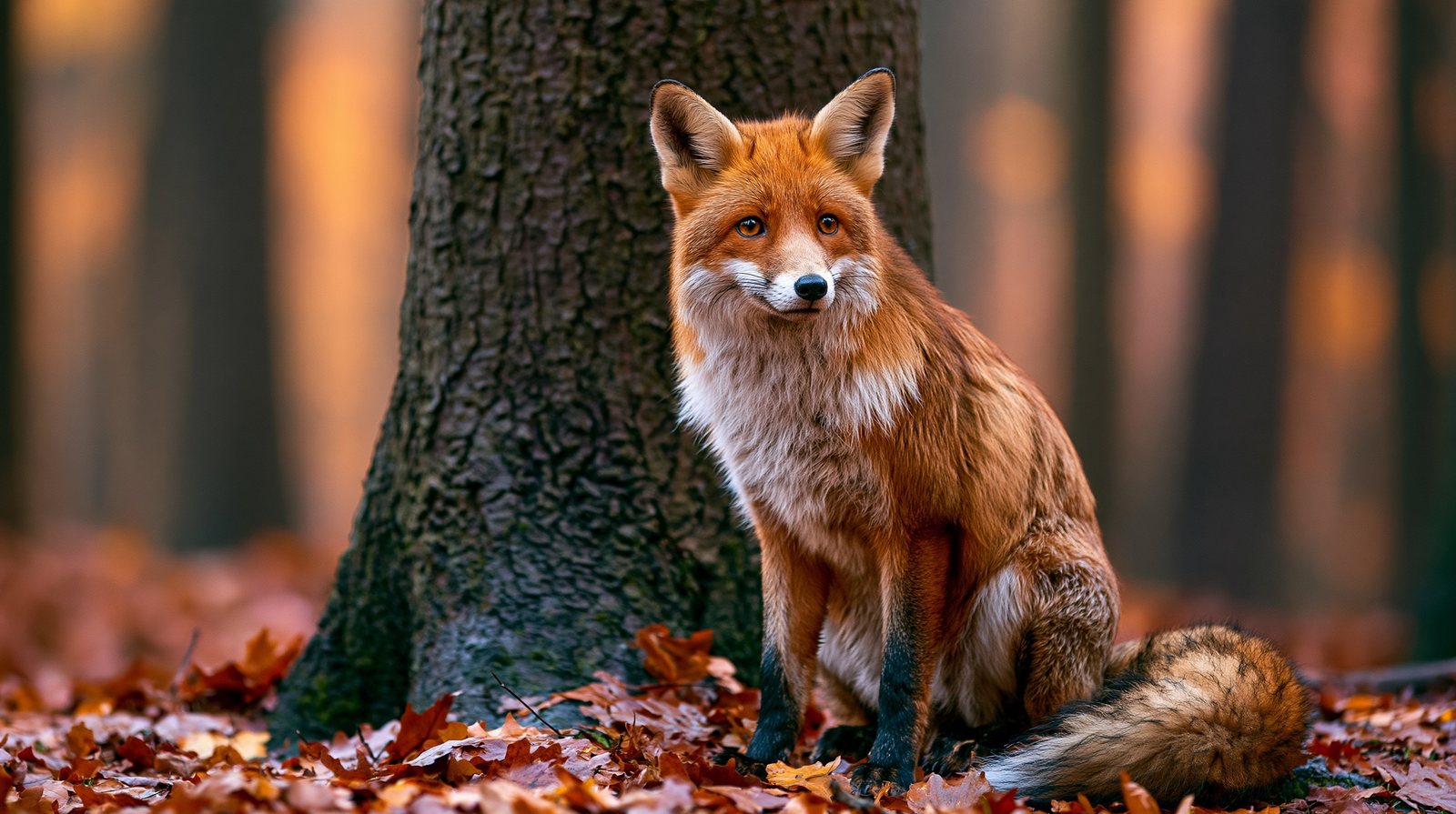 a red fox sitting in a forest