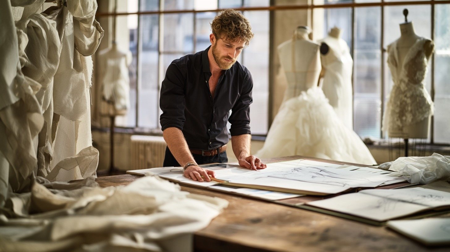 generated result: a young fashion designer sketching in a Parisian studio