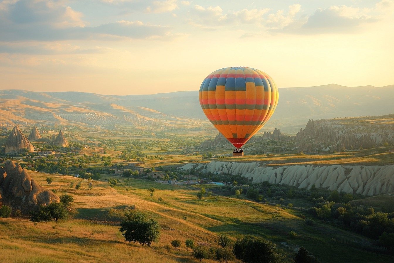 weighted balloon over city