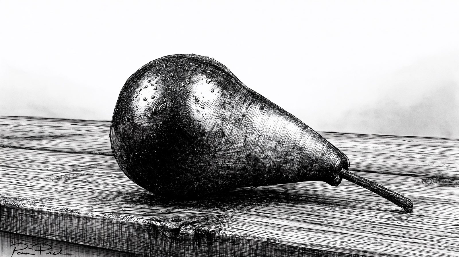 pear, pen and ink
