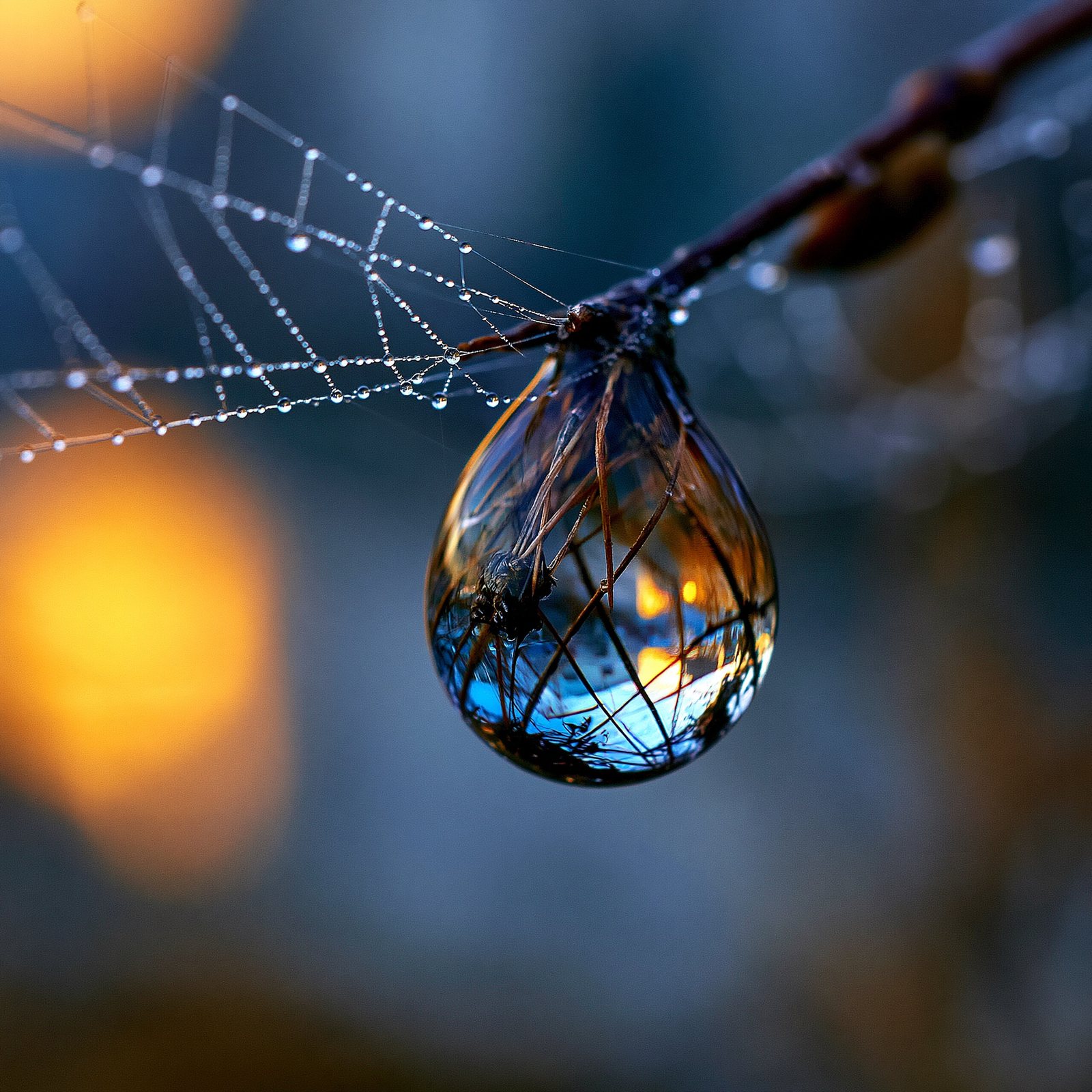 dewdrop on spider web macro