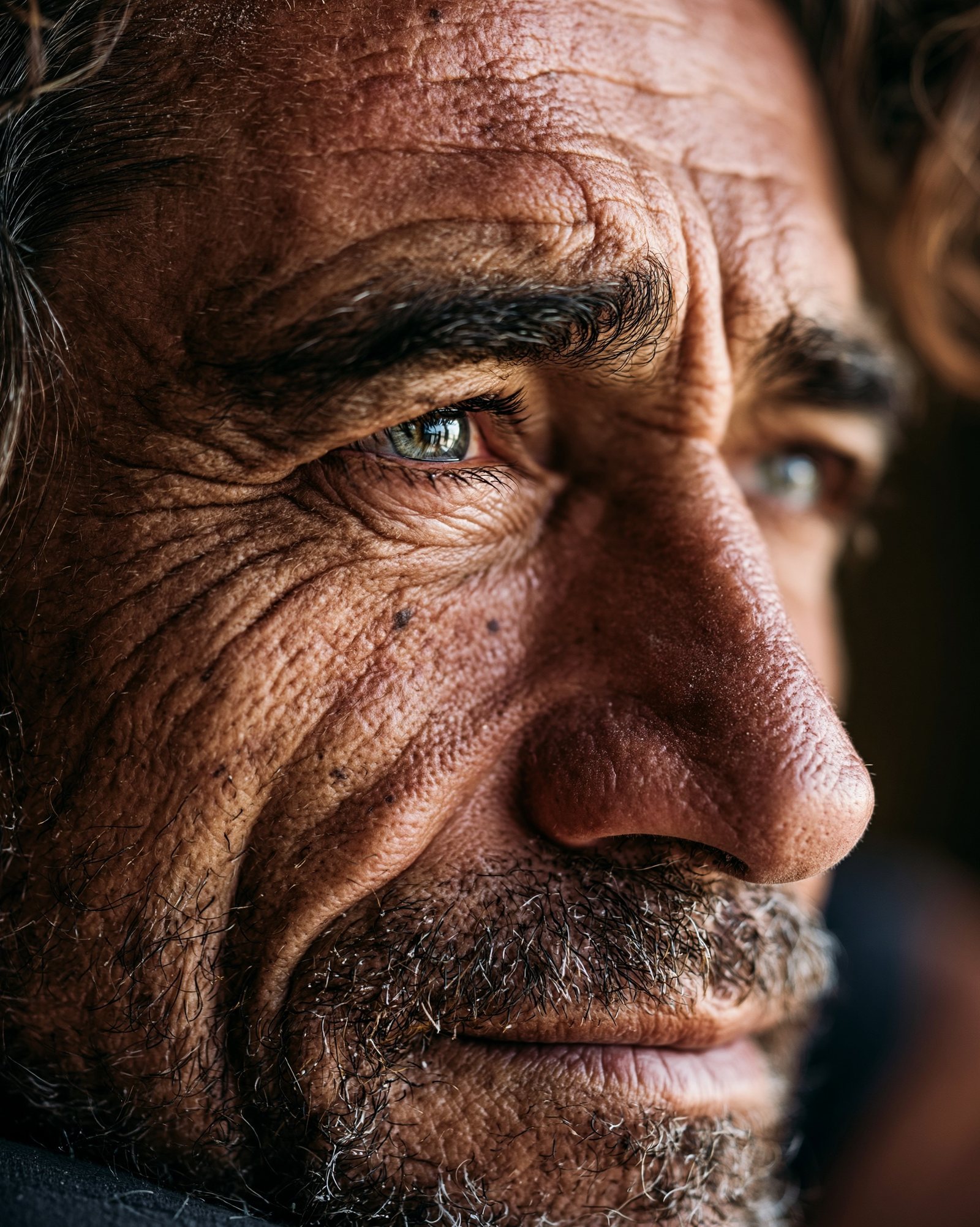 extreme close-up weathered fisherman
