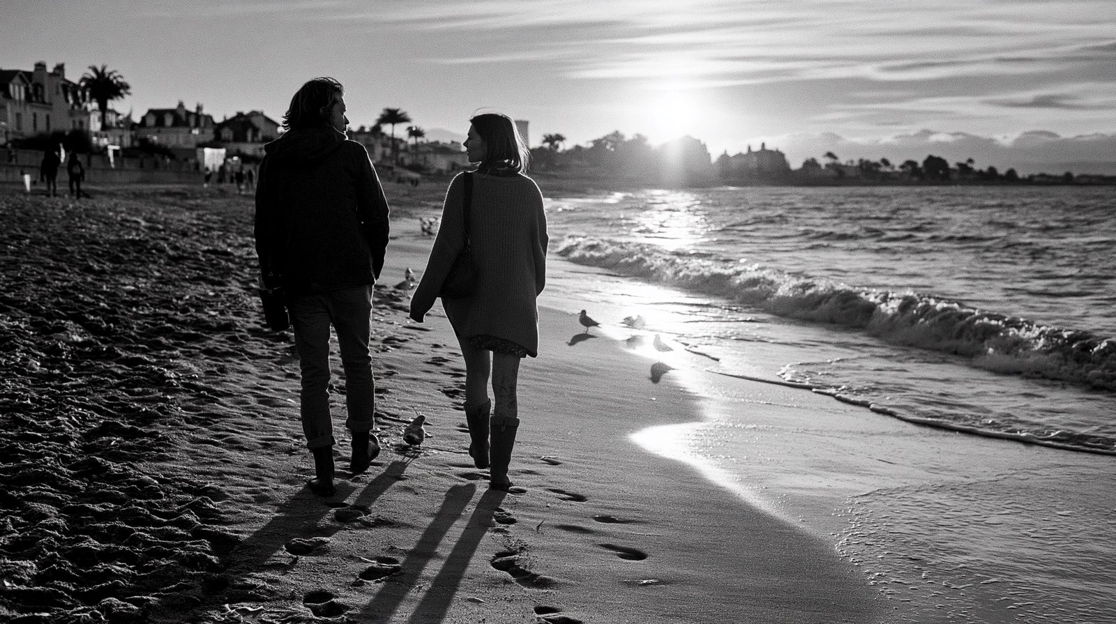 beach couple, Ilford black and white