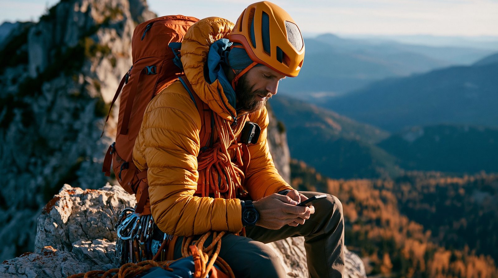 medium shot climber checking gear