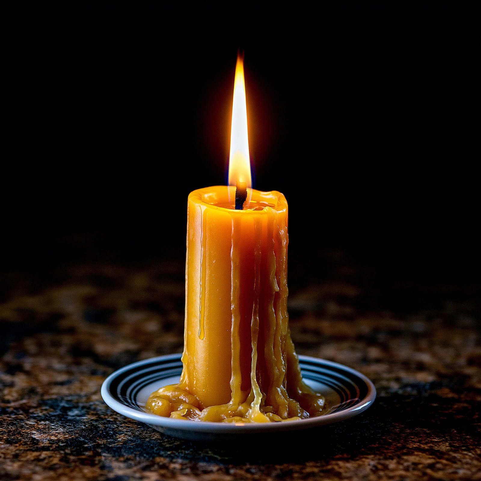 a single candle burning in darkness