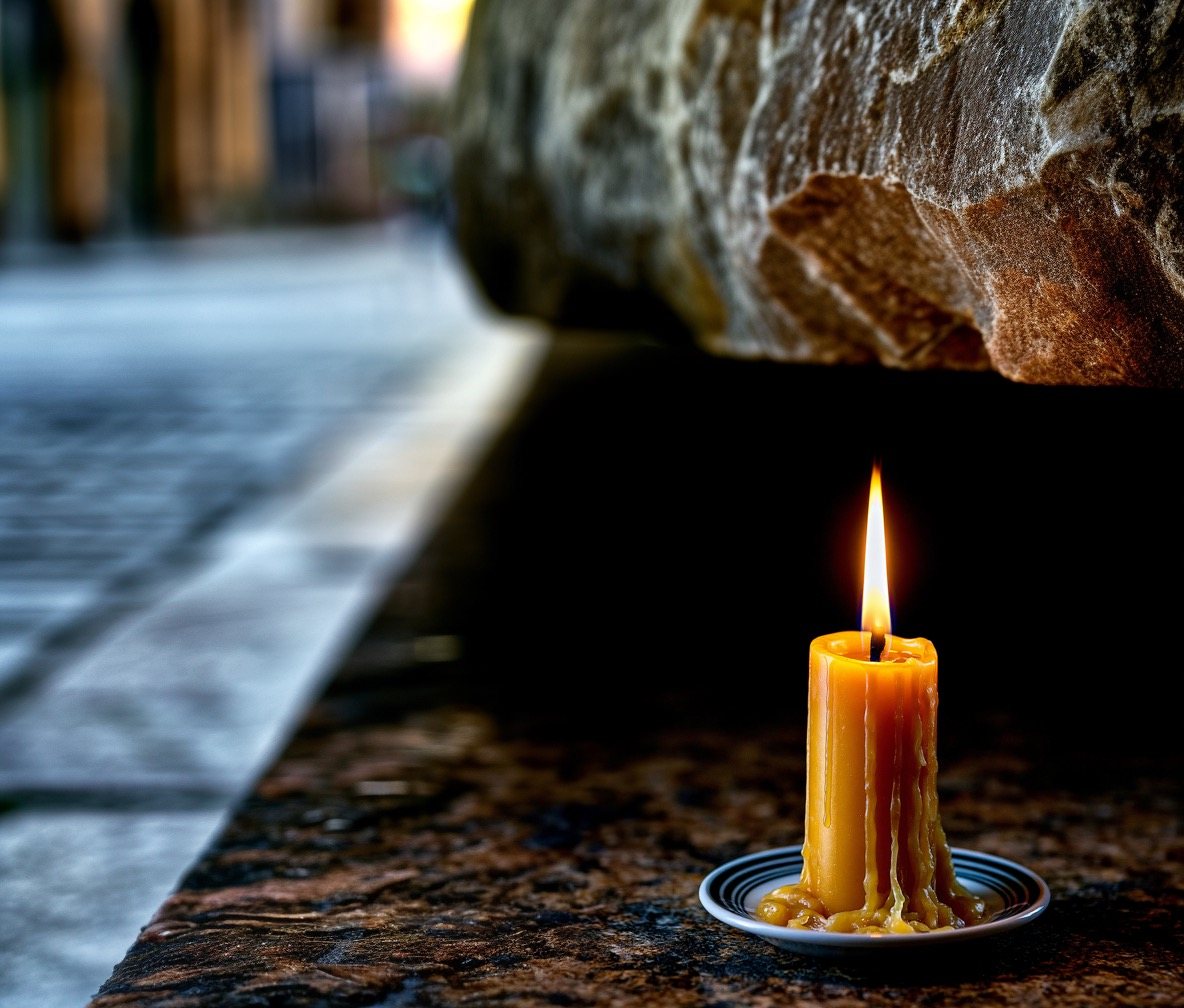 the candle revealed in a vast cathedral