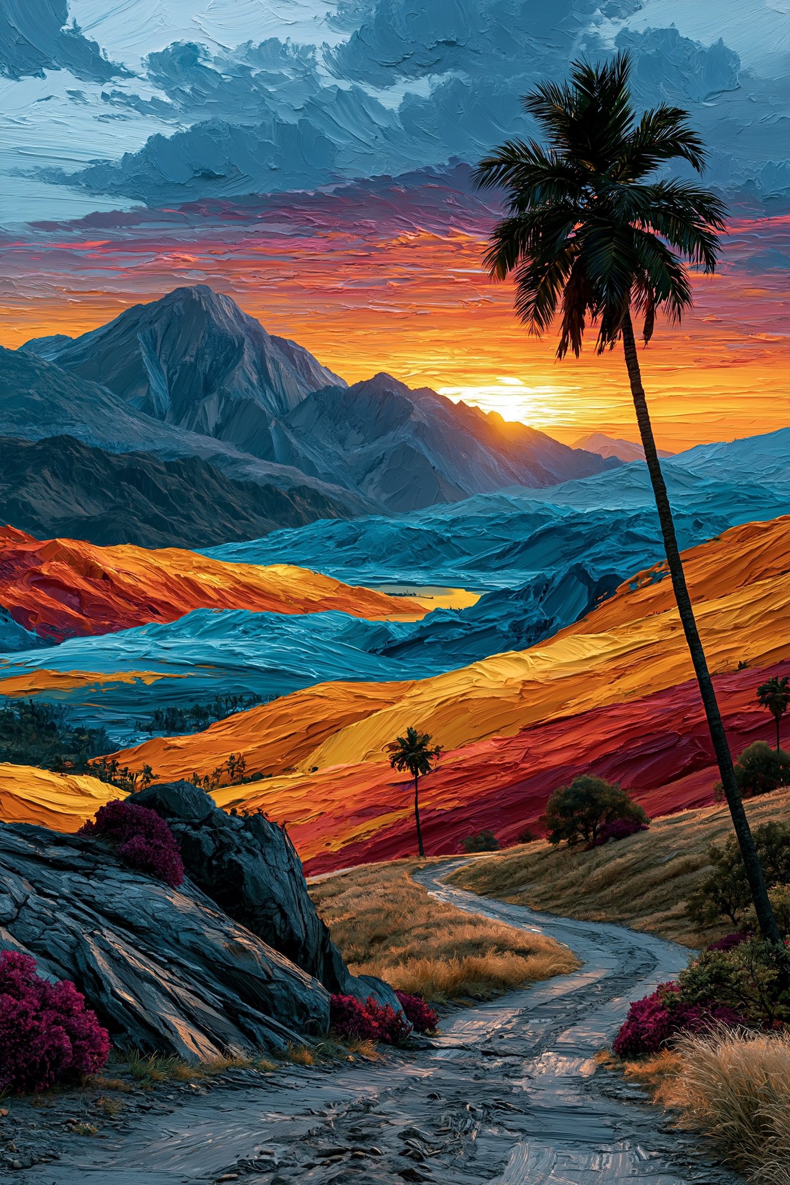 A painter's brushstrokes turning into a real landscape