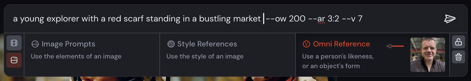 prompt bar with Omni Reference attachment menu