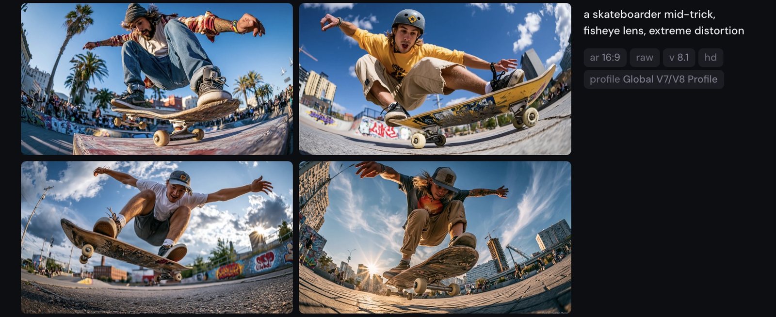 fisheye skateboarder grid