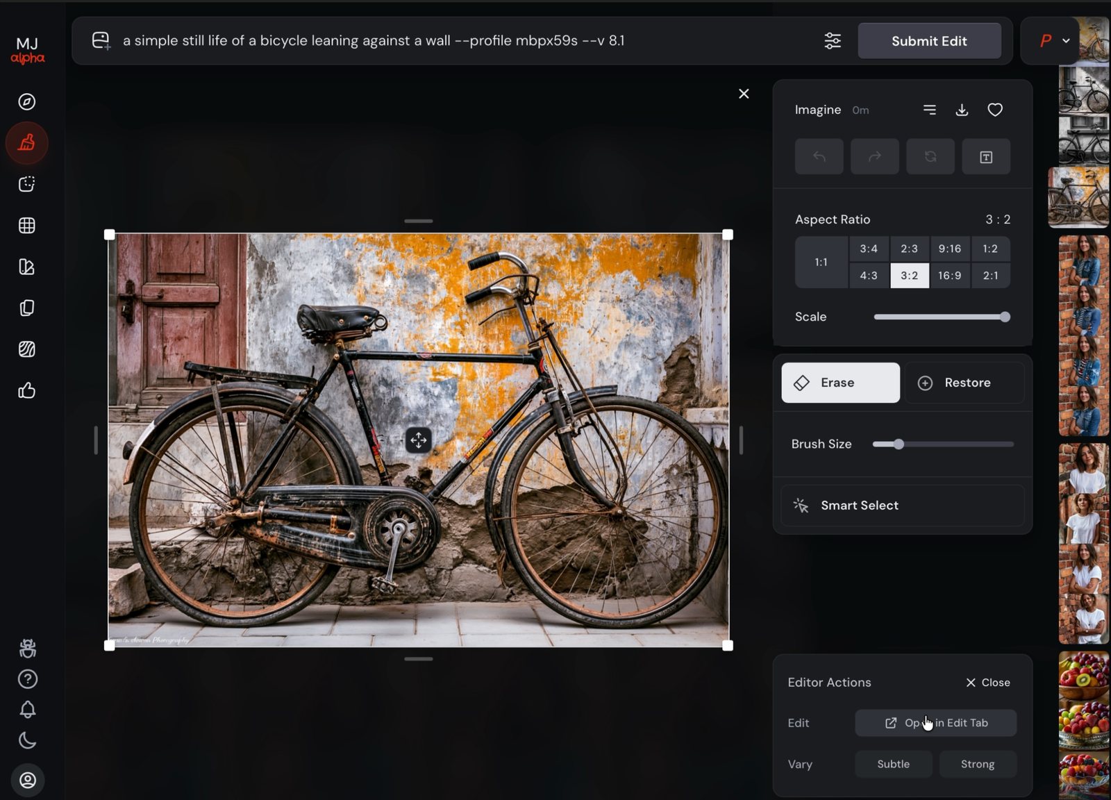 bicycle photo in the editor
