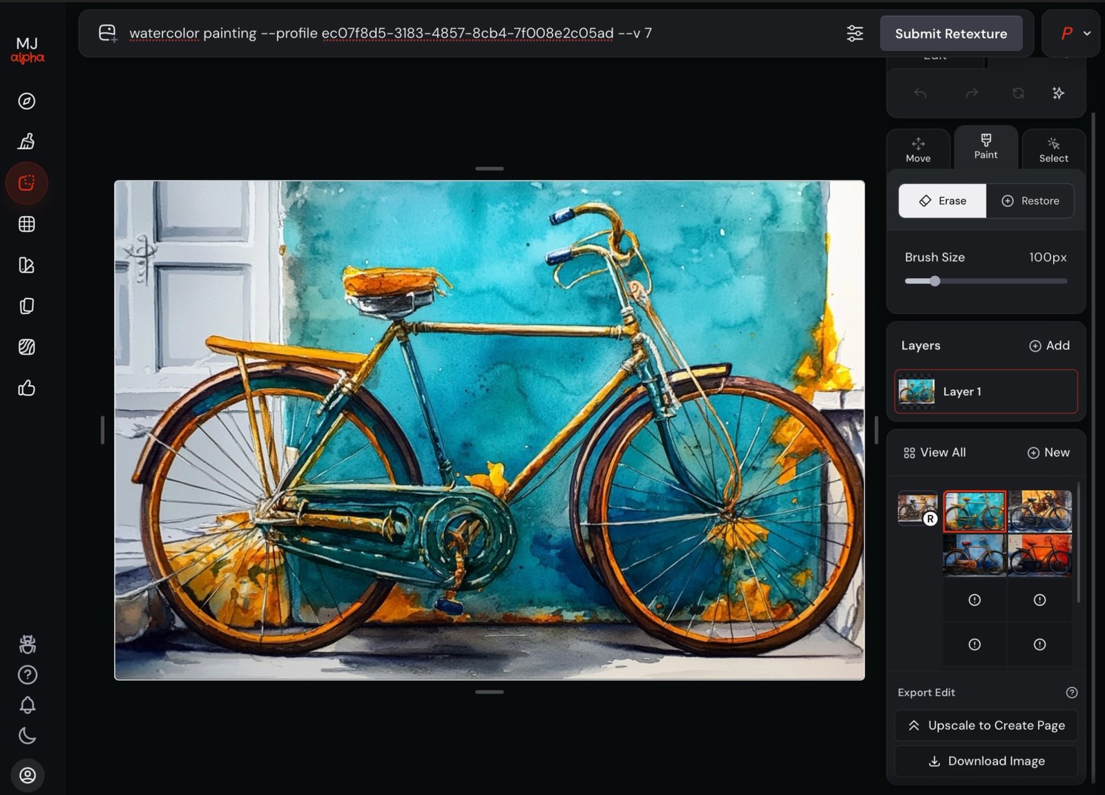 bicycle retextured as a watercolor painting