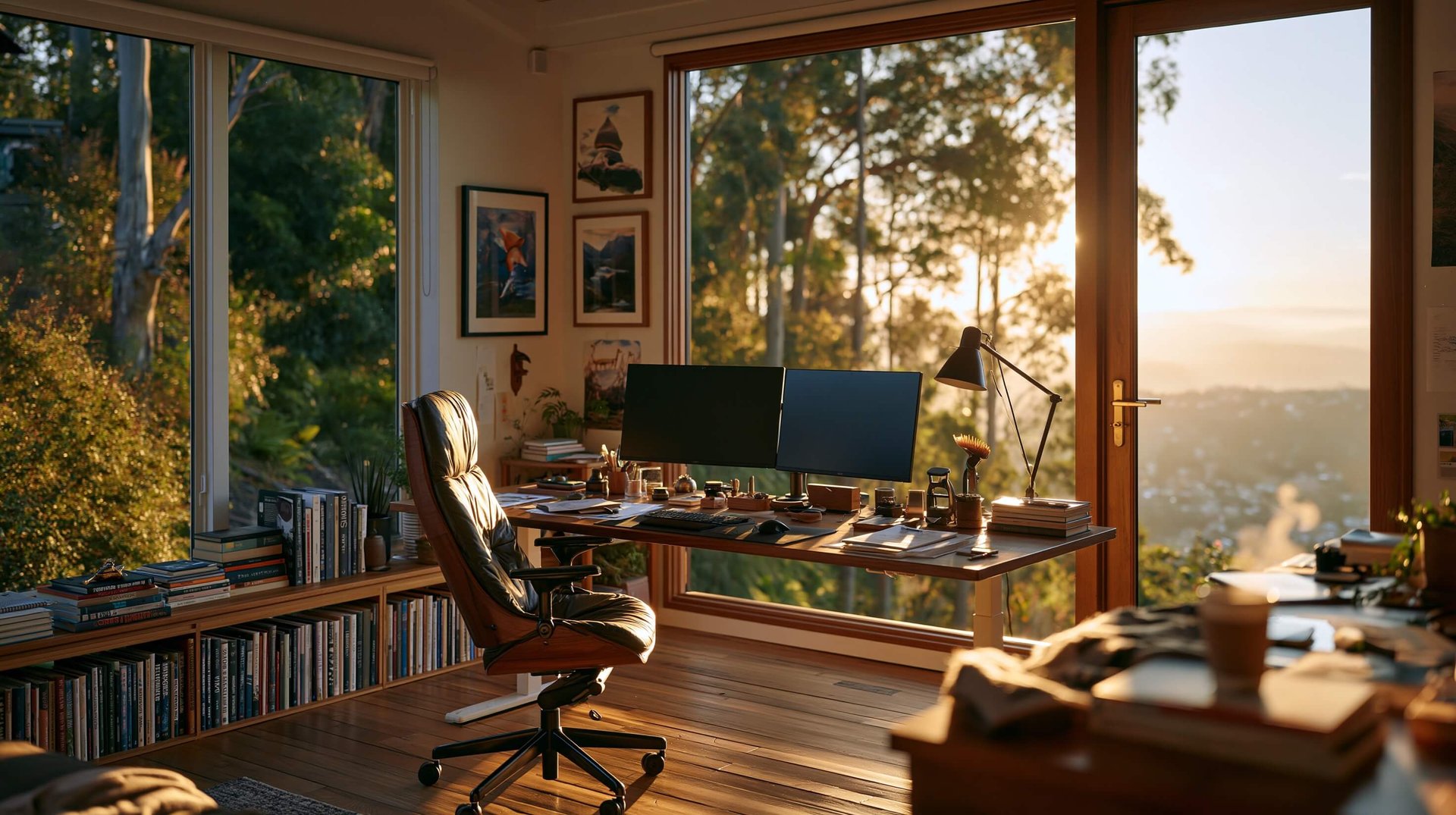 Studio window looking onto the Blue Mountains — world models and spatial AI